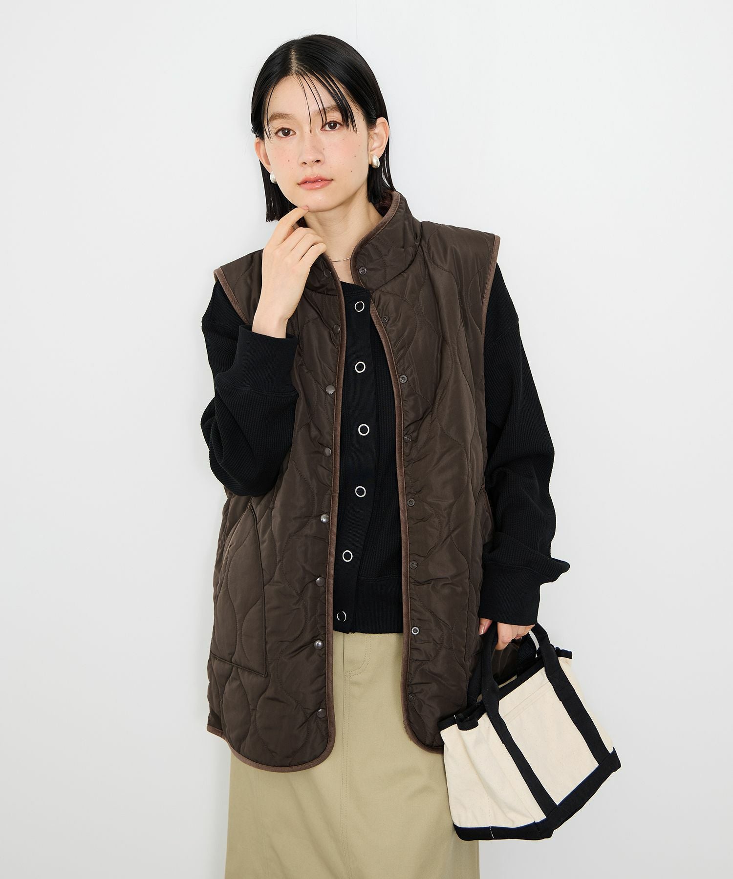 Idnes リバーシブルキルトベスト レディース