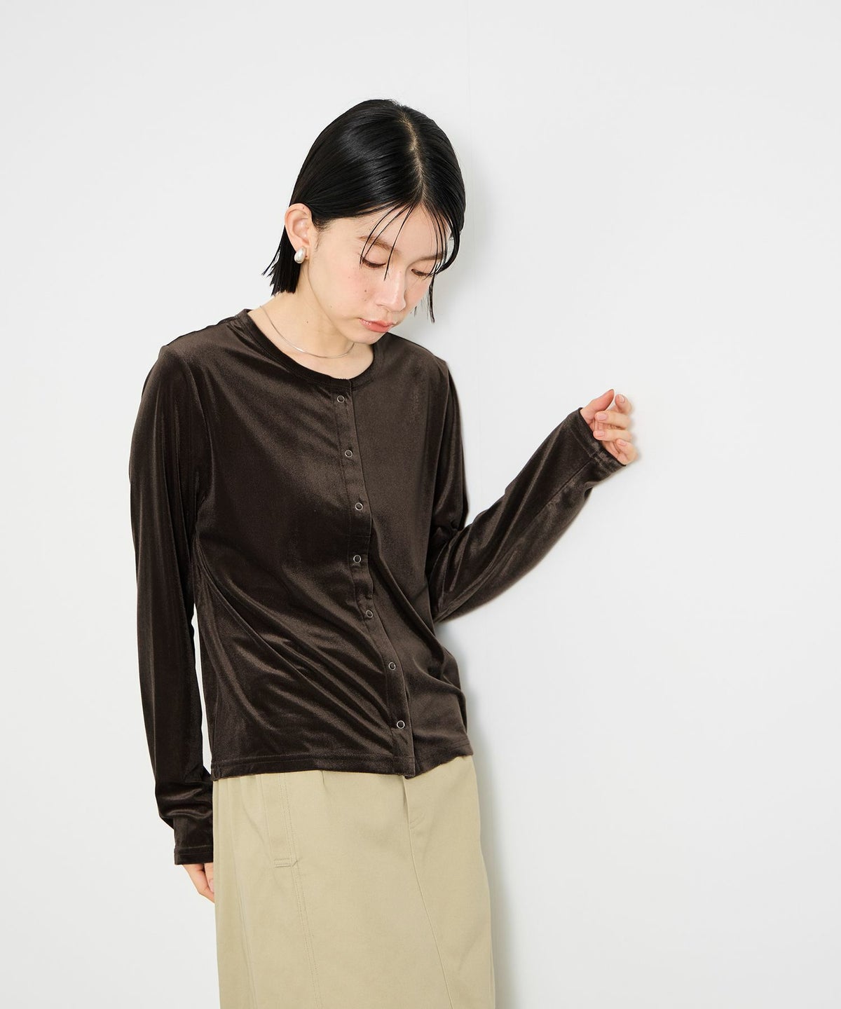 Idnes ベロアカーディガン レディース