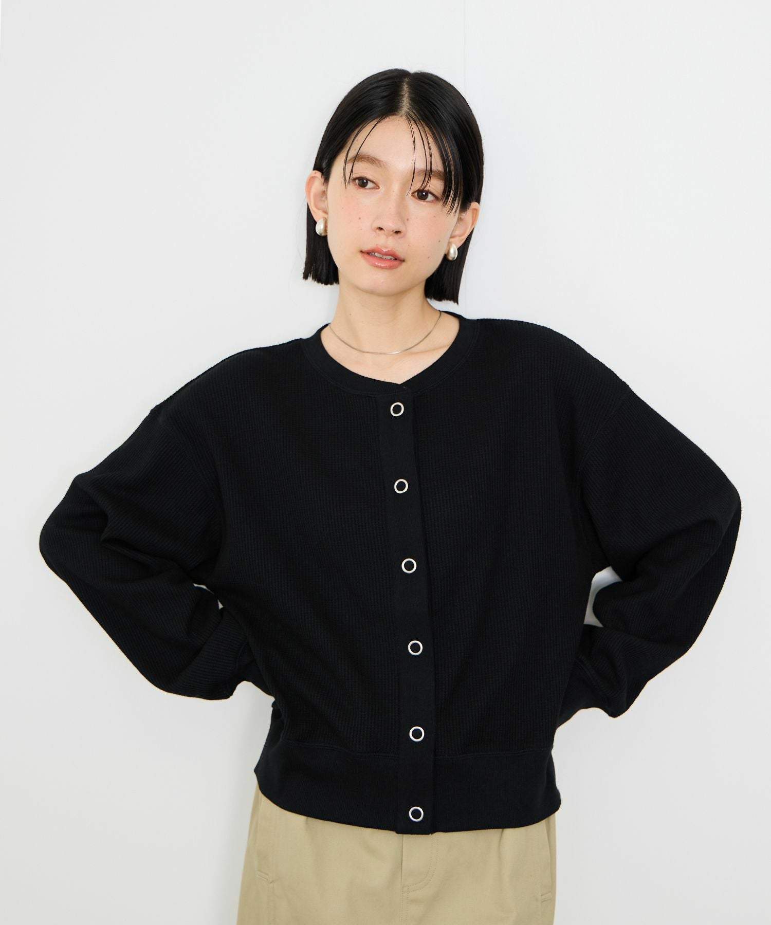 Idnes ワッフルカーディガン レディース