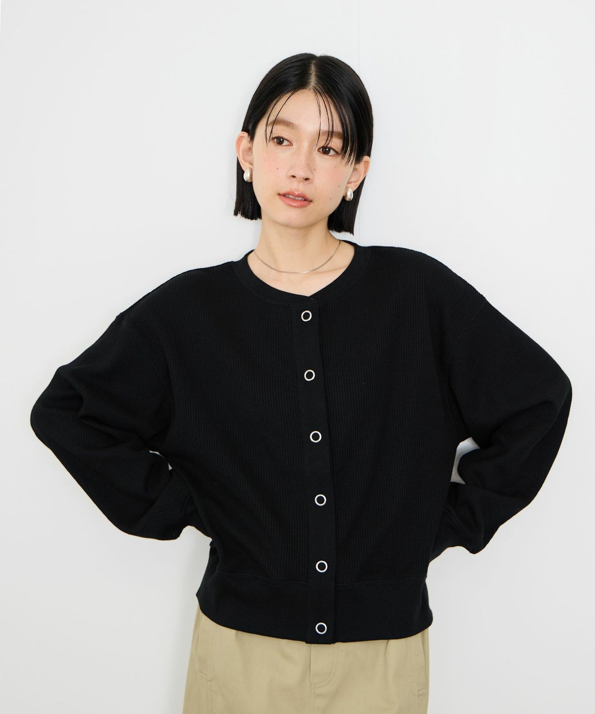 Idnes ワッフルカーディガン レディース