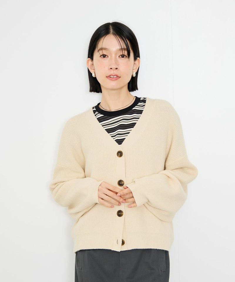 [期間限定knit]Idnes  Vネック畦ボリュームスリーブカーディガン レディース商品画像-1