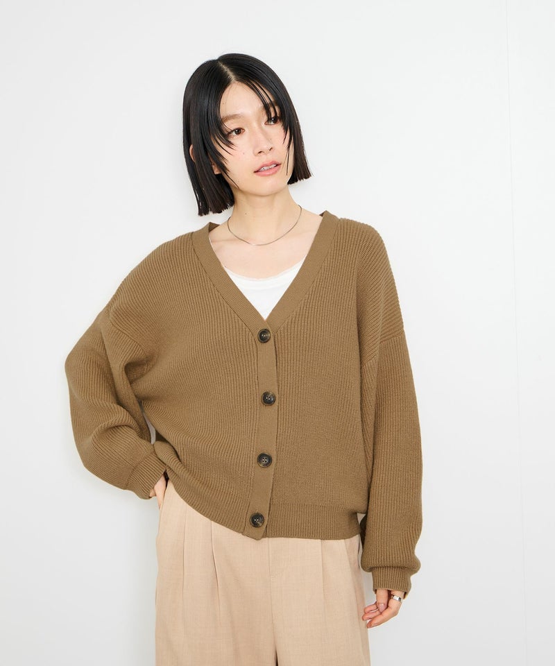 [期間限定knit]Idnes  Vネック畦ボリュームスリーブカーディガン レディース商品画像-3