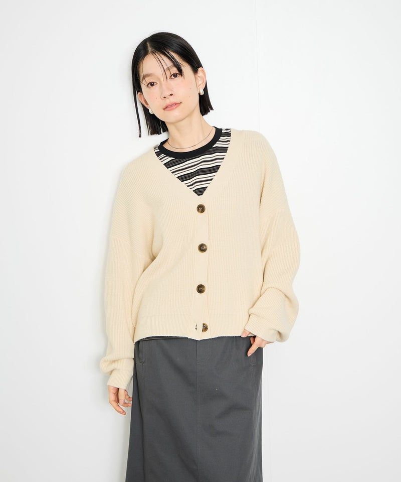 [期間限定knit]Idnes  Vネック畦ボリュームスリーブカーディガン レディース商品画像-4