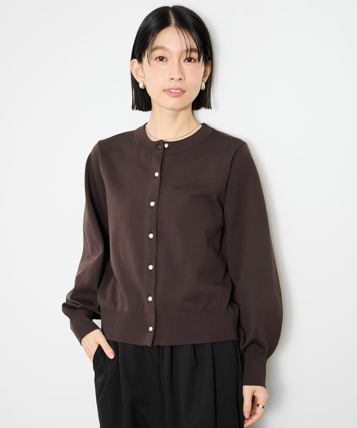 Idnes ボリュームスリーブカーディガン レディース