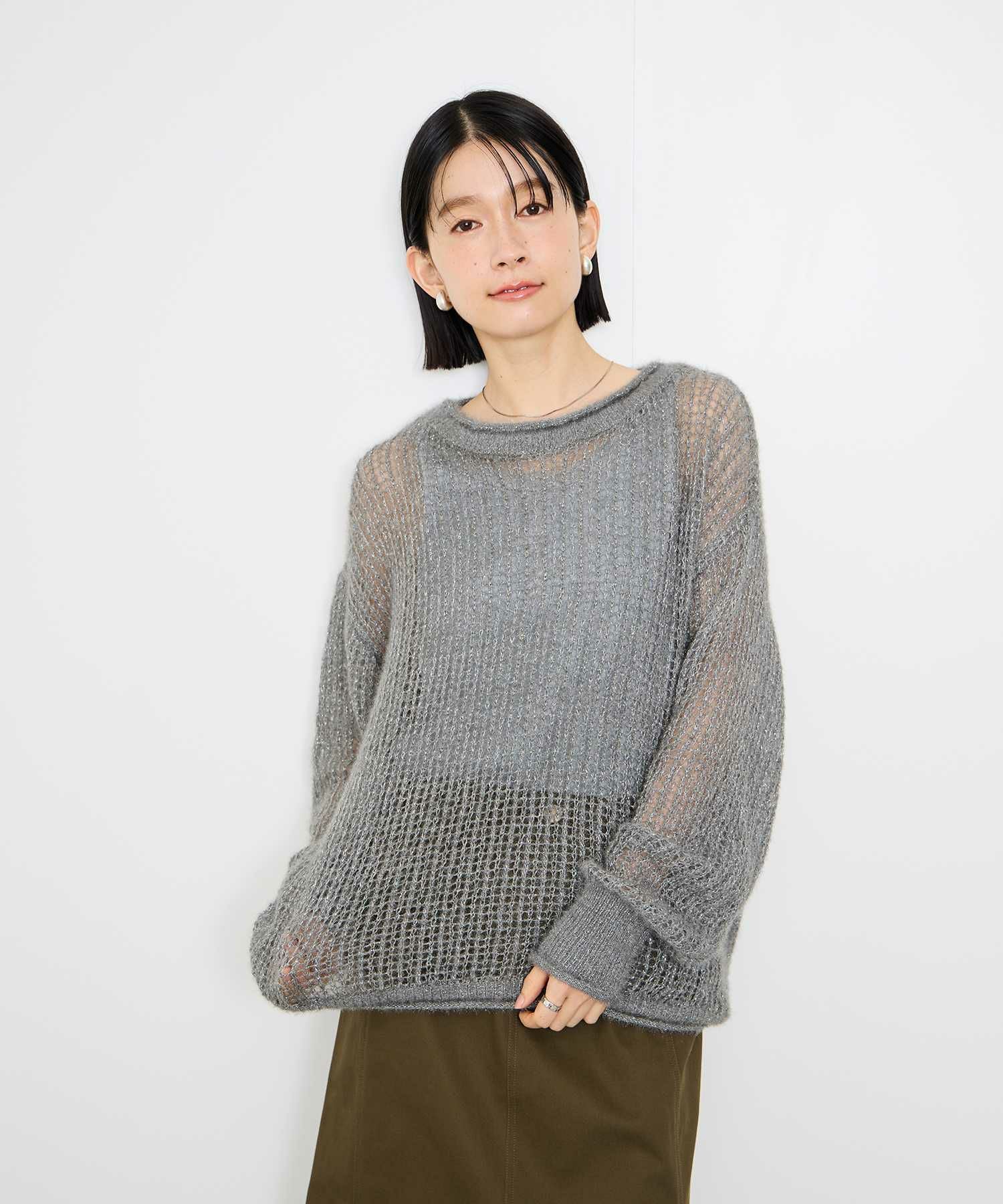 Idnes ラメメッシュニットプルオーバー レディース