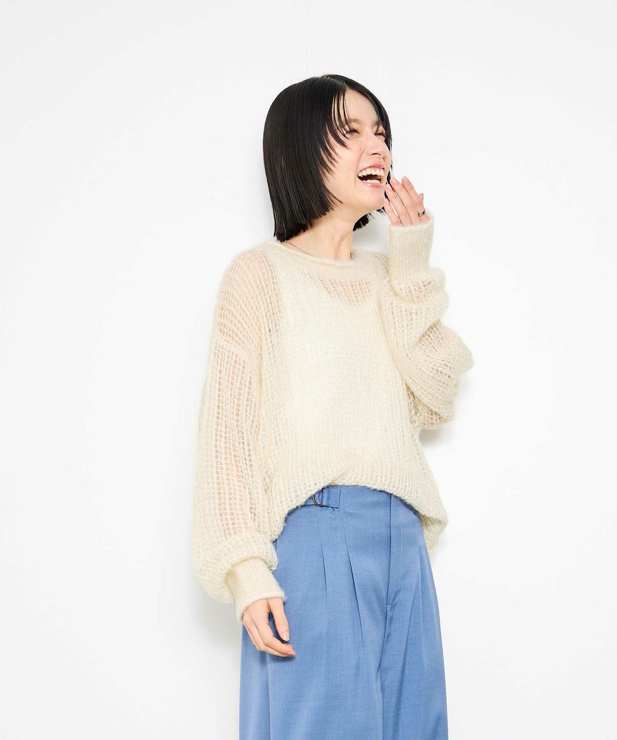 Idnes ラメメッシュニットプルオーバー レディース