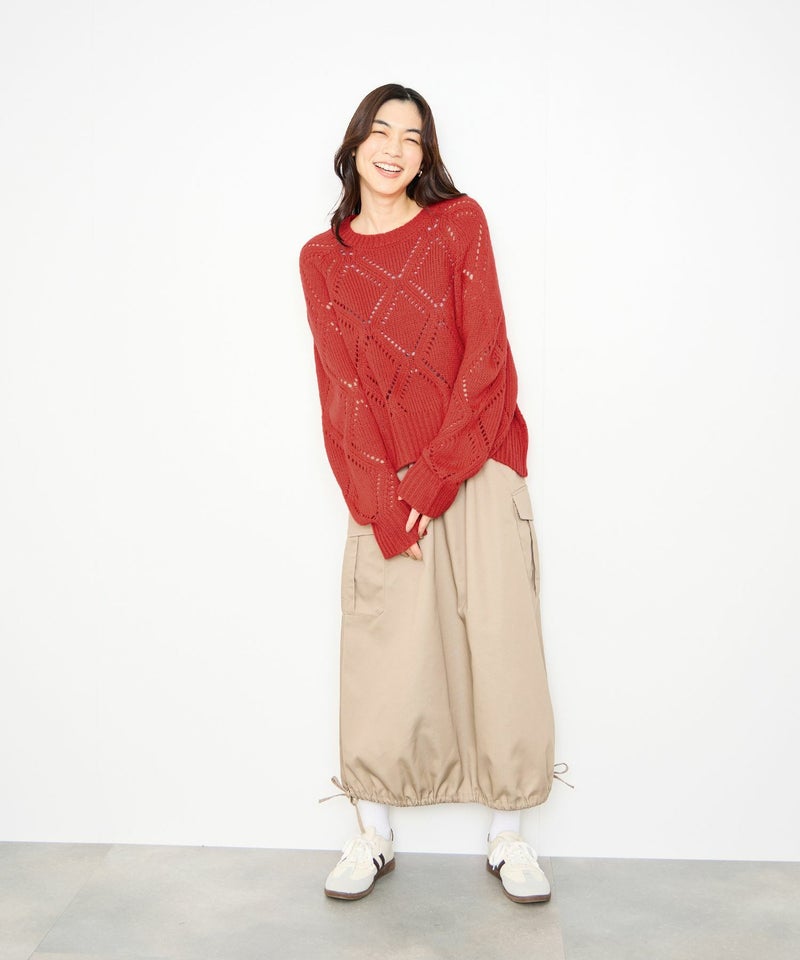 [期間限定knit]Idnes  ダイヤ柄透かし編みニットプルオーバー レディース商品画像-9