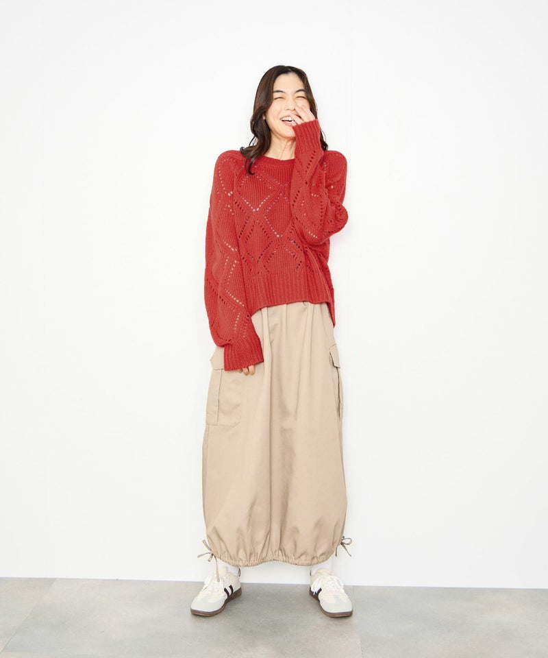 [期間限定knit]Idnes  ダイヤ柄透かし編みニットプルオーバー レディース商品画像-10