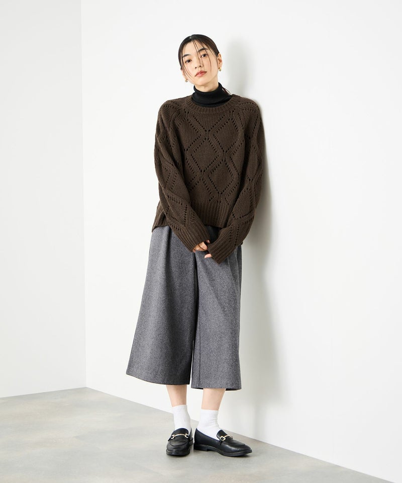 [期間限定knit]Idnes  ダイヤ柄透かし編みニットプルオーバー レディース商品画像-16