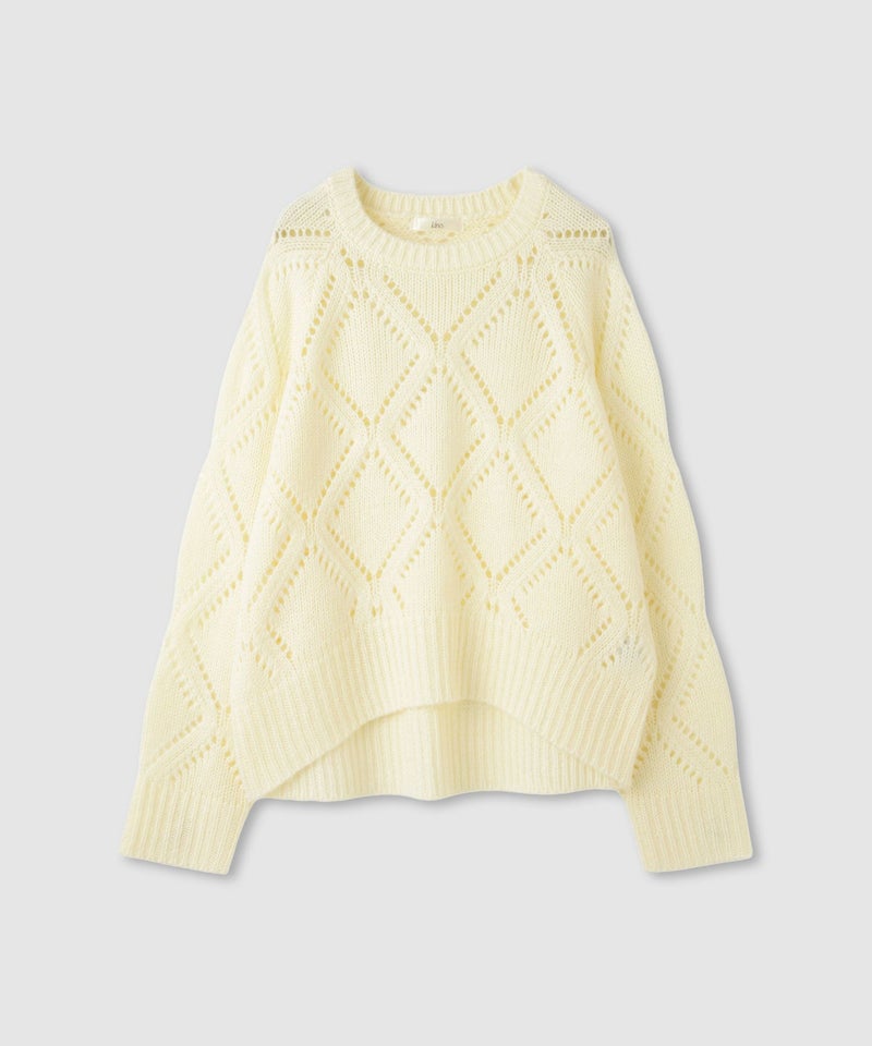 [期間限定knit]Idnes  ダイヤ柄透かし編みニットプルオーバー レディース商品画像-18