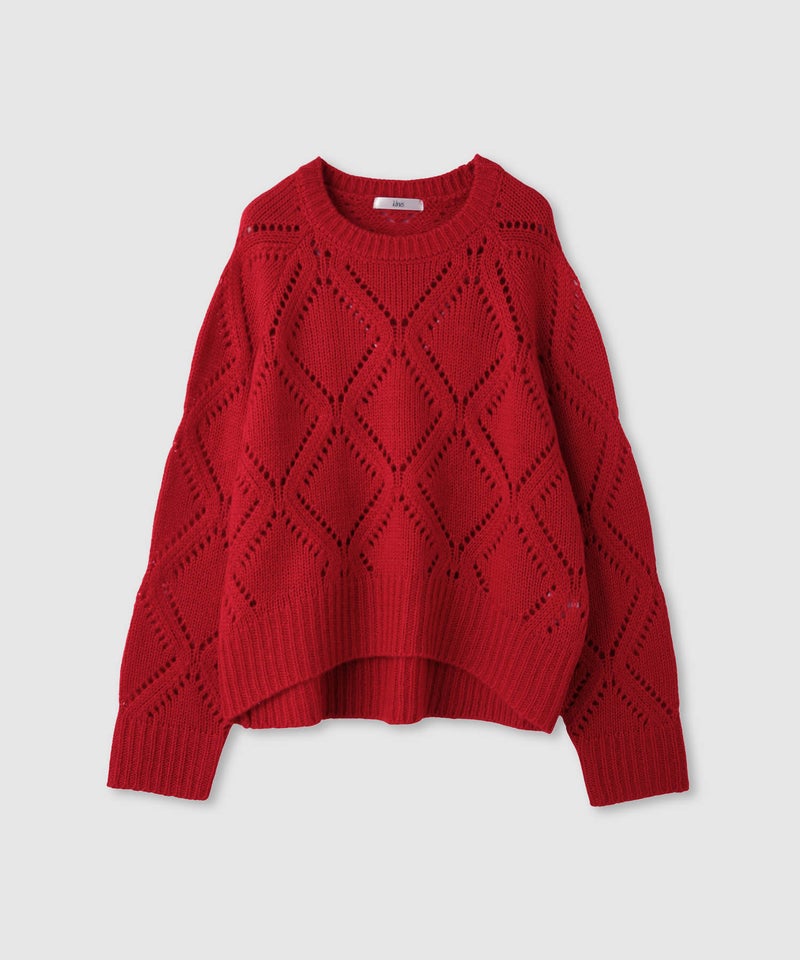 Idnes ダイヤ柄透かし編みニットプルオーバー レディース商品画像-18