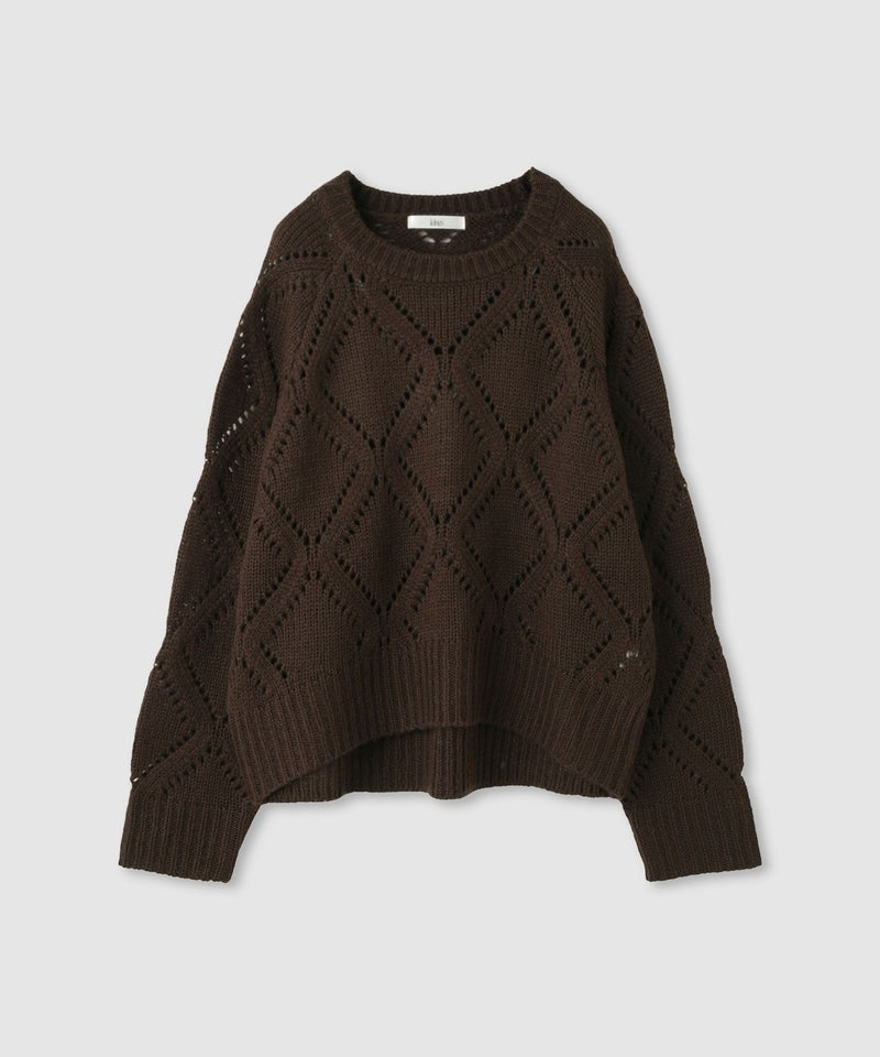 [期間限定knit]Idnes  ダイヤ柄透かし編みニットプルオーバー レディース商品画像-19