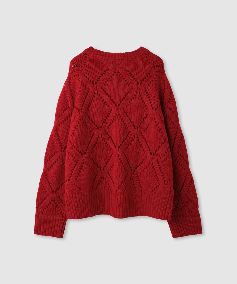 [期間限定knit]Idnes  ダイヤ柄透かし編みニットプルオーバー レディース商品画像-20