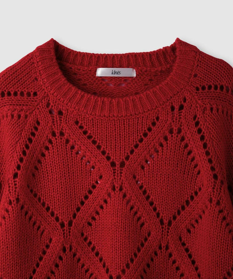 [期間限定knit]Idnes  ダイヤ柄透かし編みニットプルオーバー レディース商品画像-21