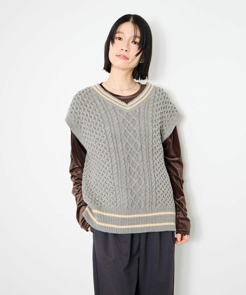 Idnes ケーブルチルデンVネックベスト レディース商品画像-2