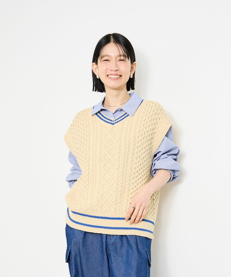 [期間限定knit]Idnes  ケーブルチルデンVネックベスト レディース商品画像-4