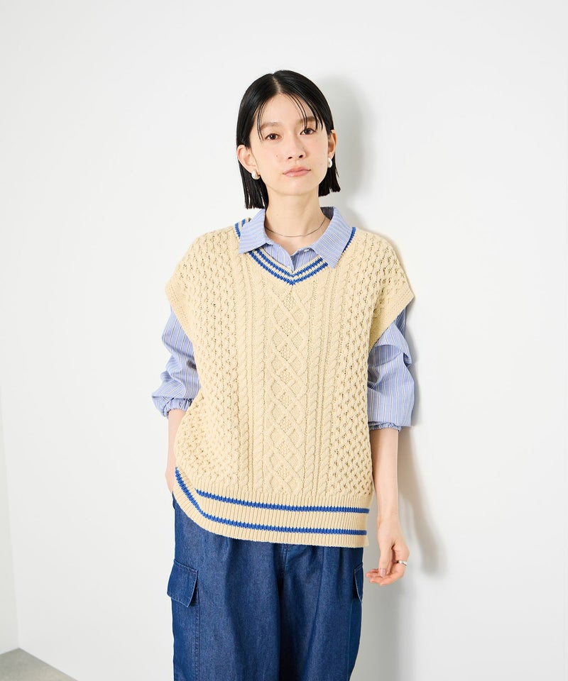 Idnes ケーブルチルデンVネックベスト レディース商品画像-5