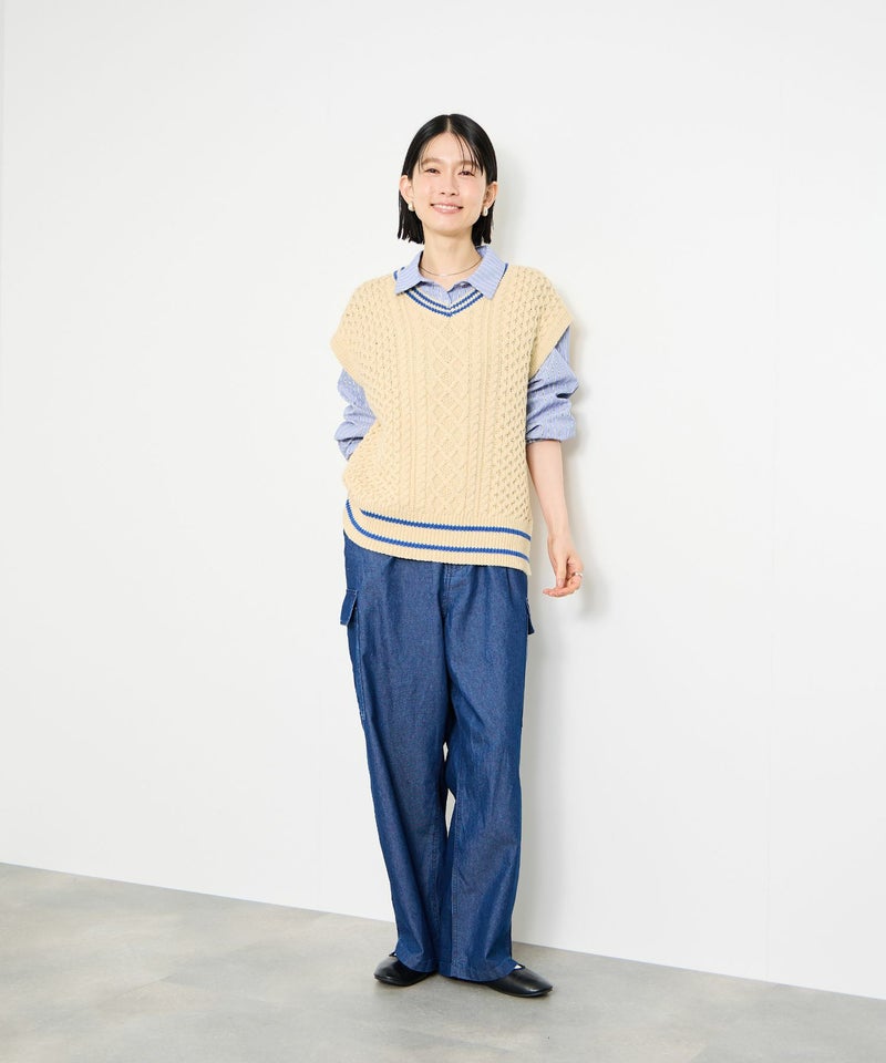 Idnes ケーブルチルデンVネックベスト レディース商品画像-7