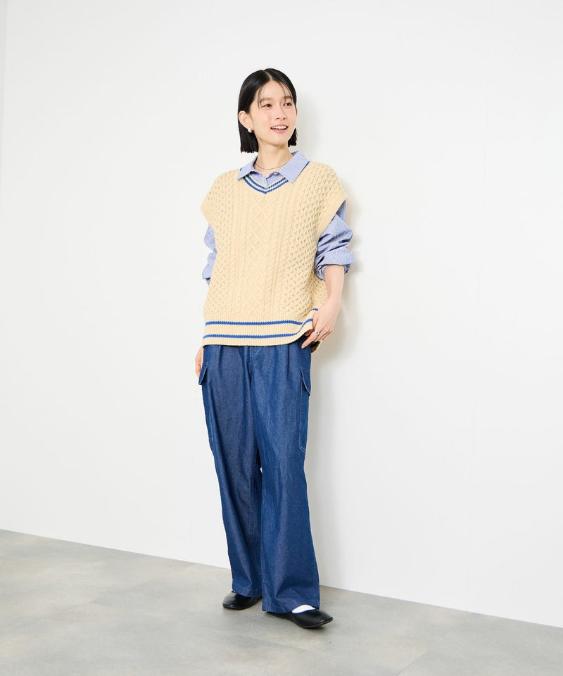 [期間限定knit]Idnes  ケーブルチルデンVネックベスト レディース商品画像-8