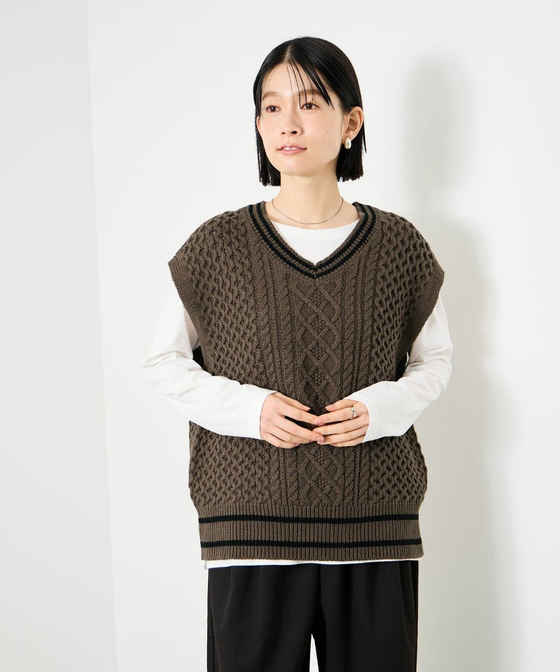 Idnes ケーブルチルデンVネックベスト レディース商品画像-9