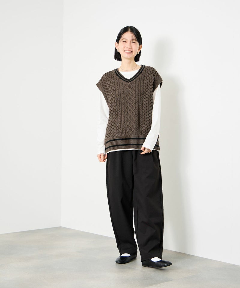 [期間限定knit]Idnes  ケーブルチルデンVネックベスト レディース商品画像-10