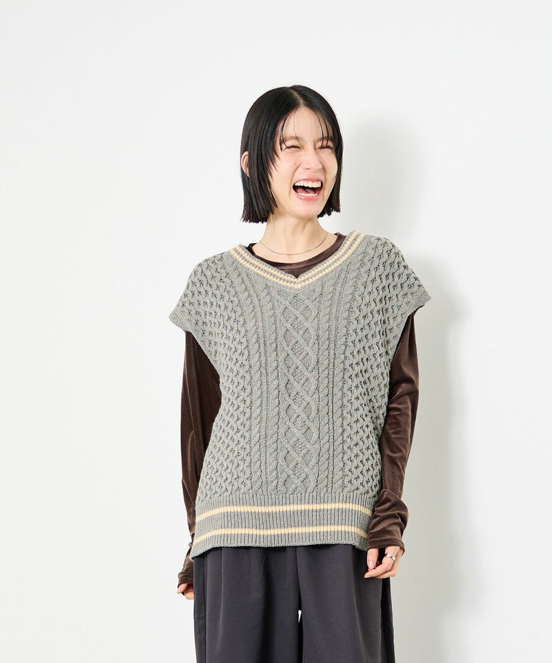 Idnes ケーブルチルデンVネックベスト レディース商品画像-12