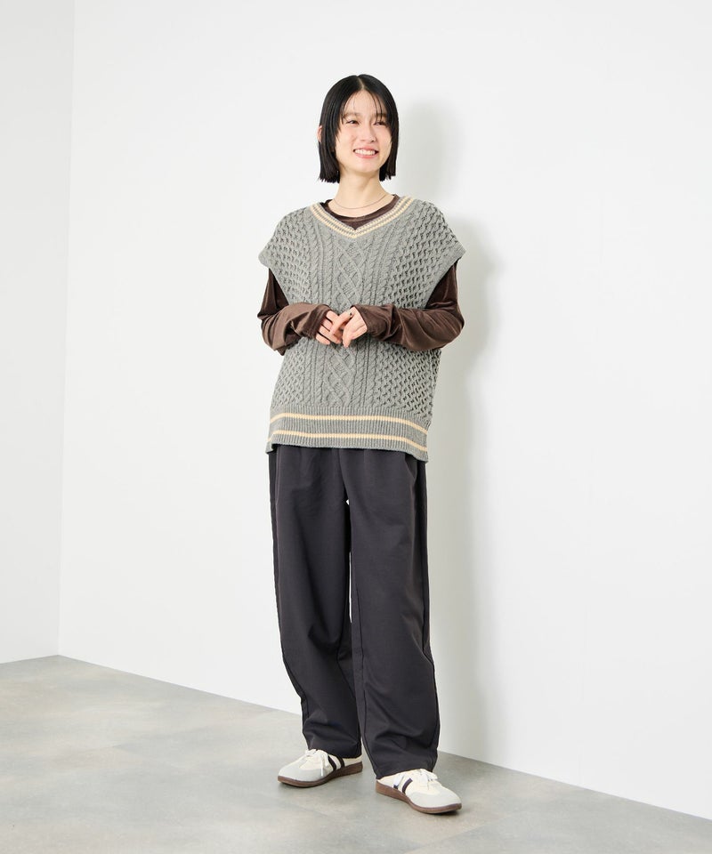[期間限定knit]Idnes  ケーブルチルデンVネックベスト レディース商品画像-13