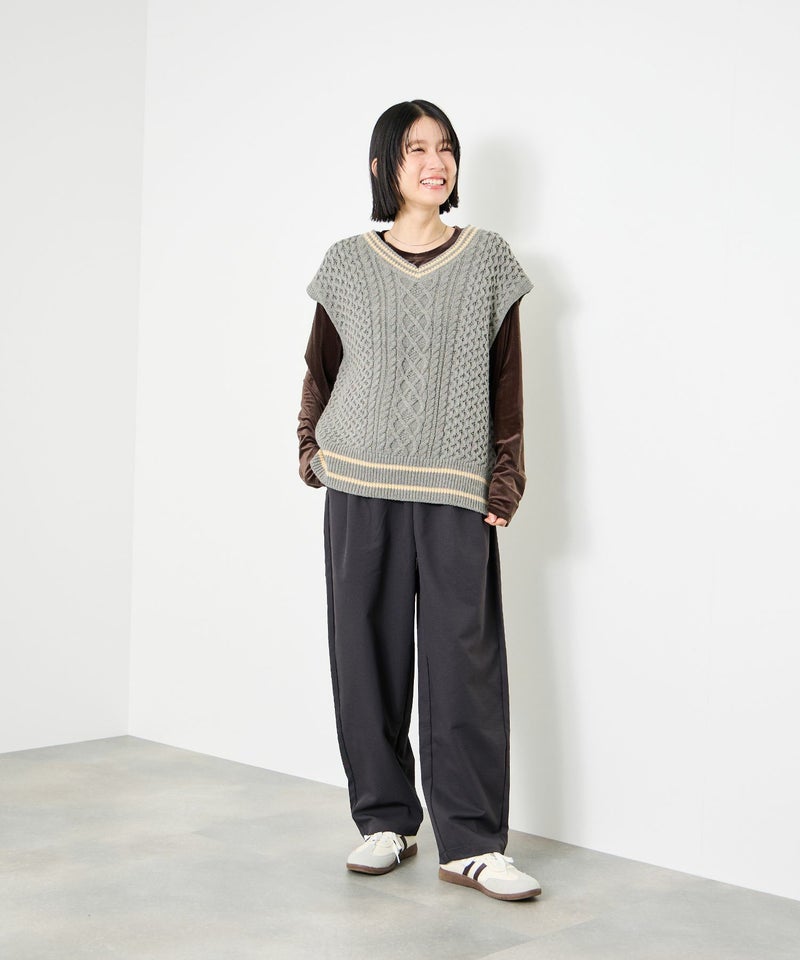 [期間限定knit]Idnes  ケーブルチルデンVネックベスト レディース商品画像-14