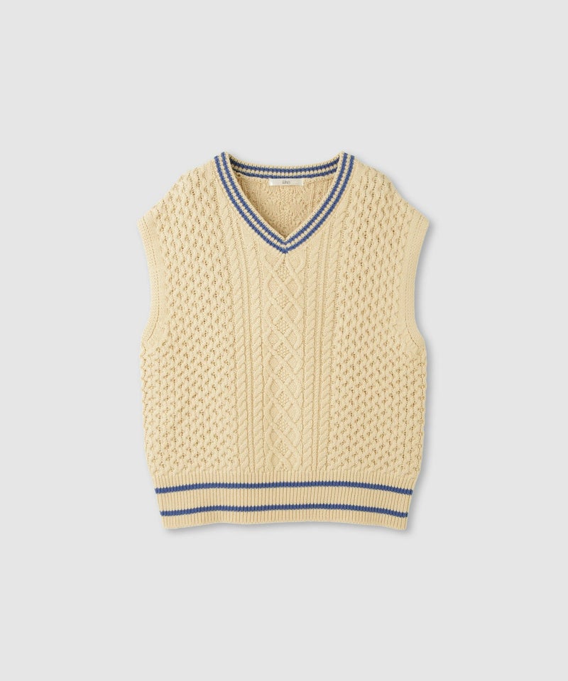 [期間限定knit]Idnes  ケーブルチルデンVネックベスト レディース商品画像-15