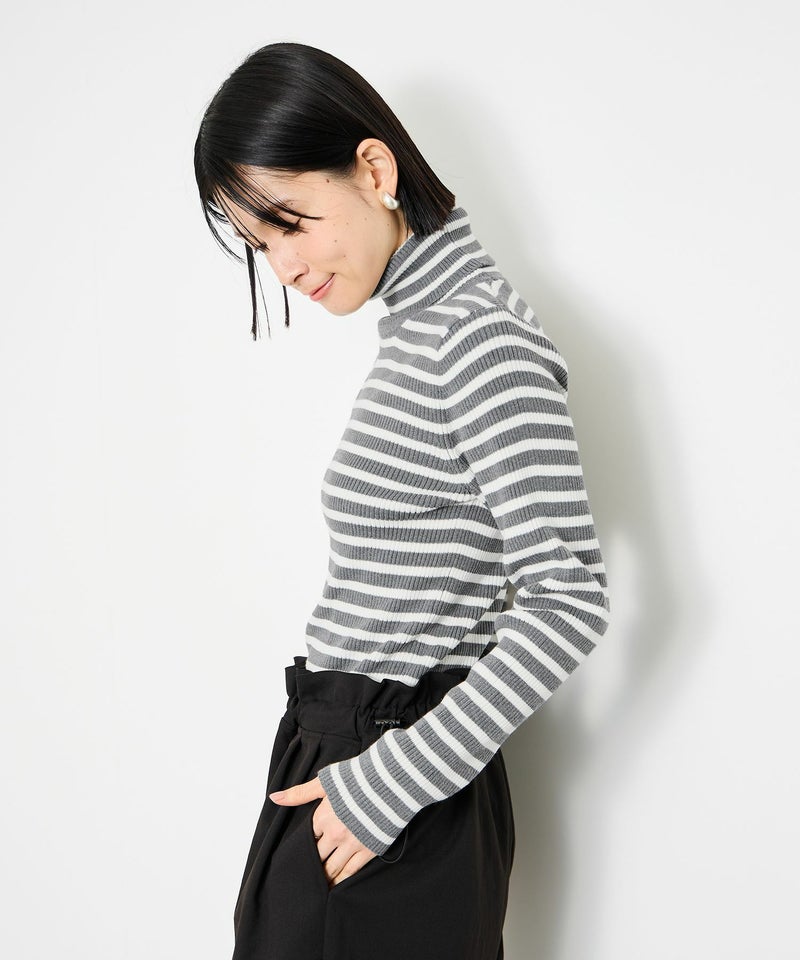 Idnes ボーダーリブタートルネックニット レディース商品画像-5