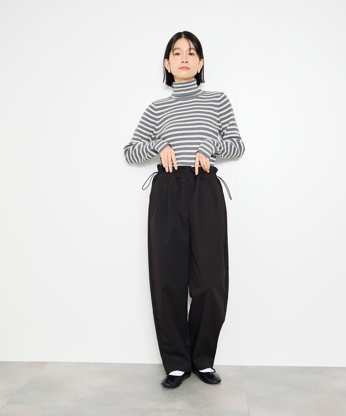 Idnes ボーダーリブタートルネックニット レディース
