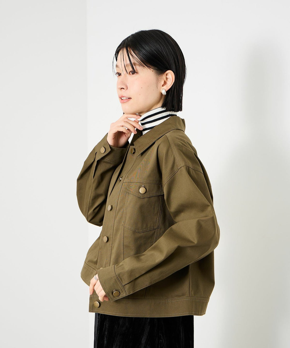 Idnes ボーダーリブタートルネックニット レディース