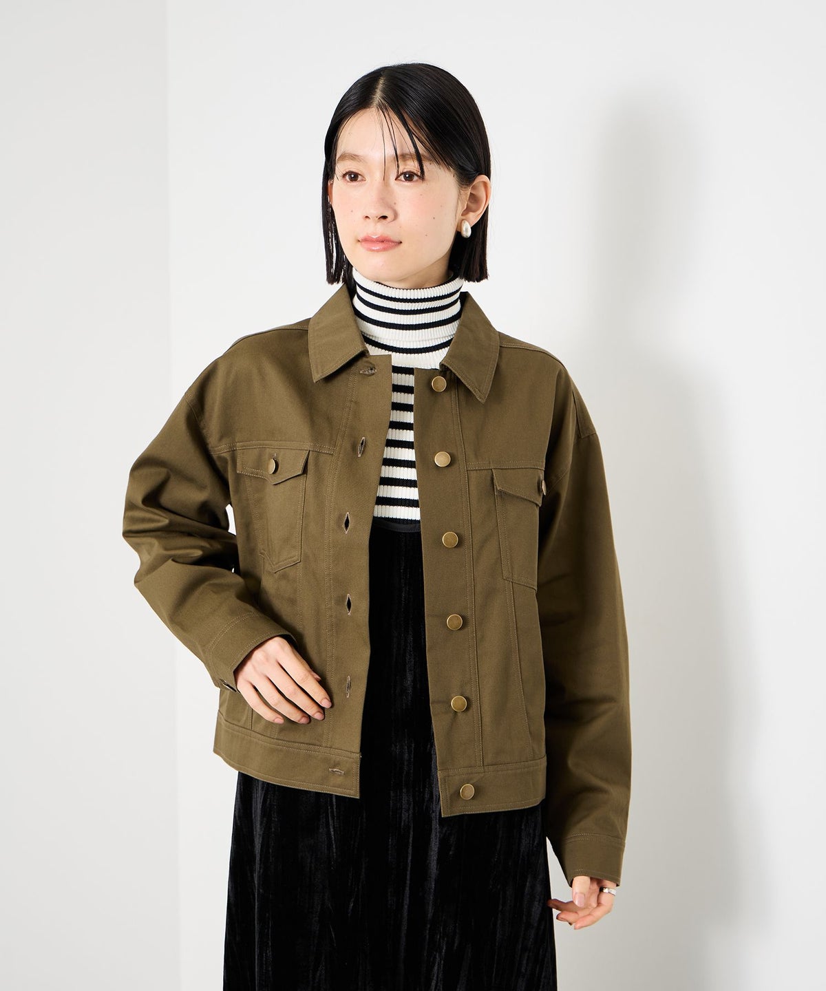 Idnes ボーダーリブタートルネックニット レディース