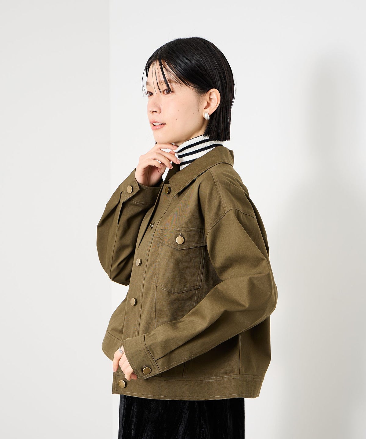 Idnes ボーダーリブタートルネックニット レディース