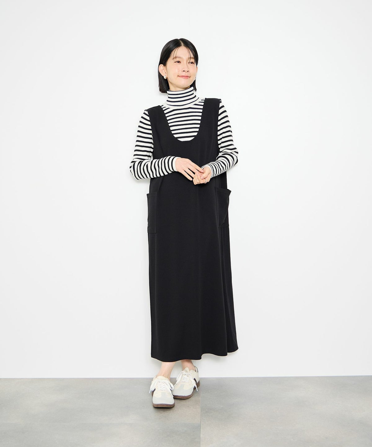 Idnes ボーダーリブタートルネックニット レディース