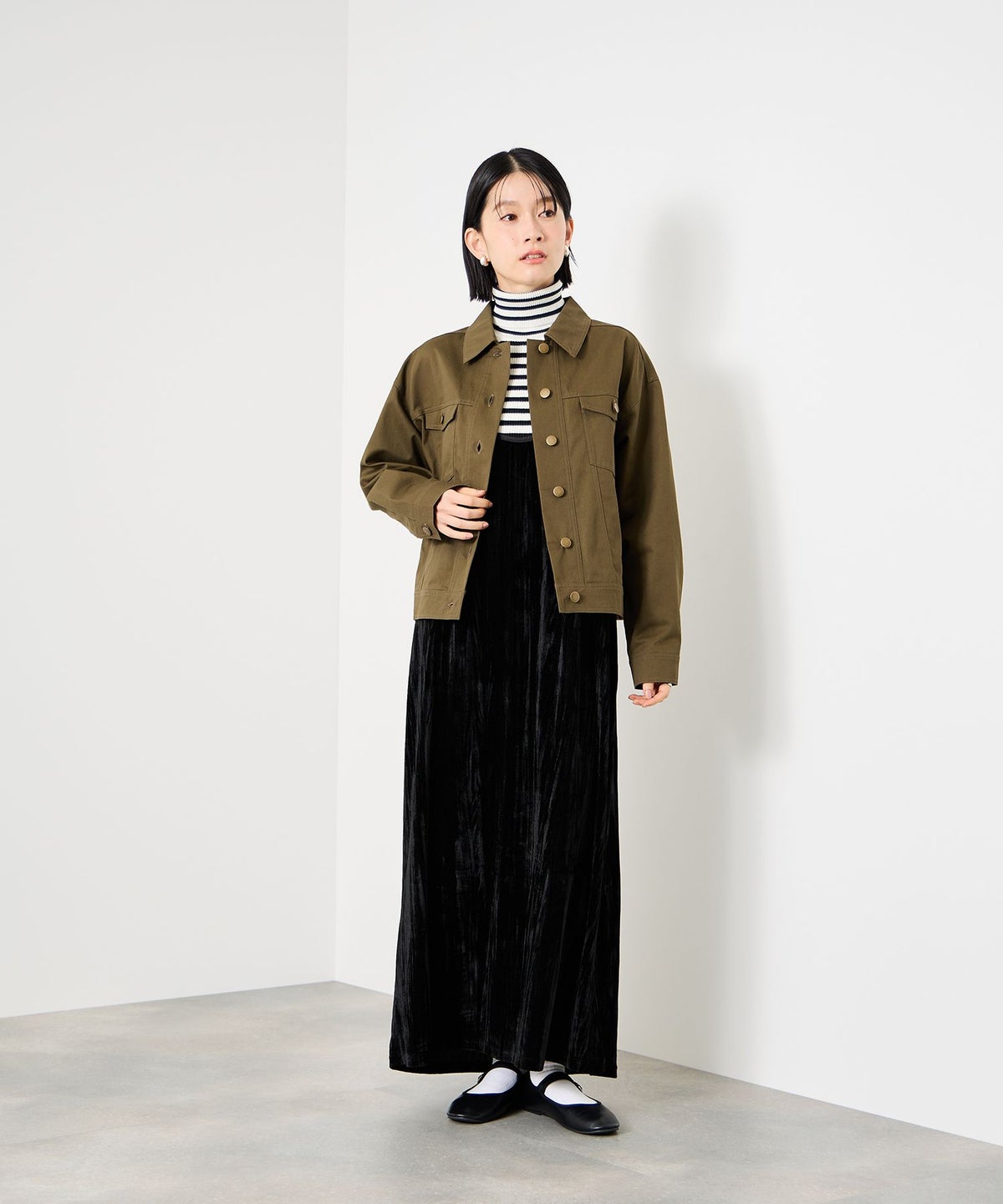 Idnes ボーダーリブタートルネックニット レディース
