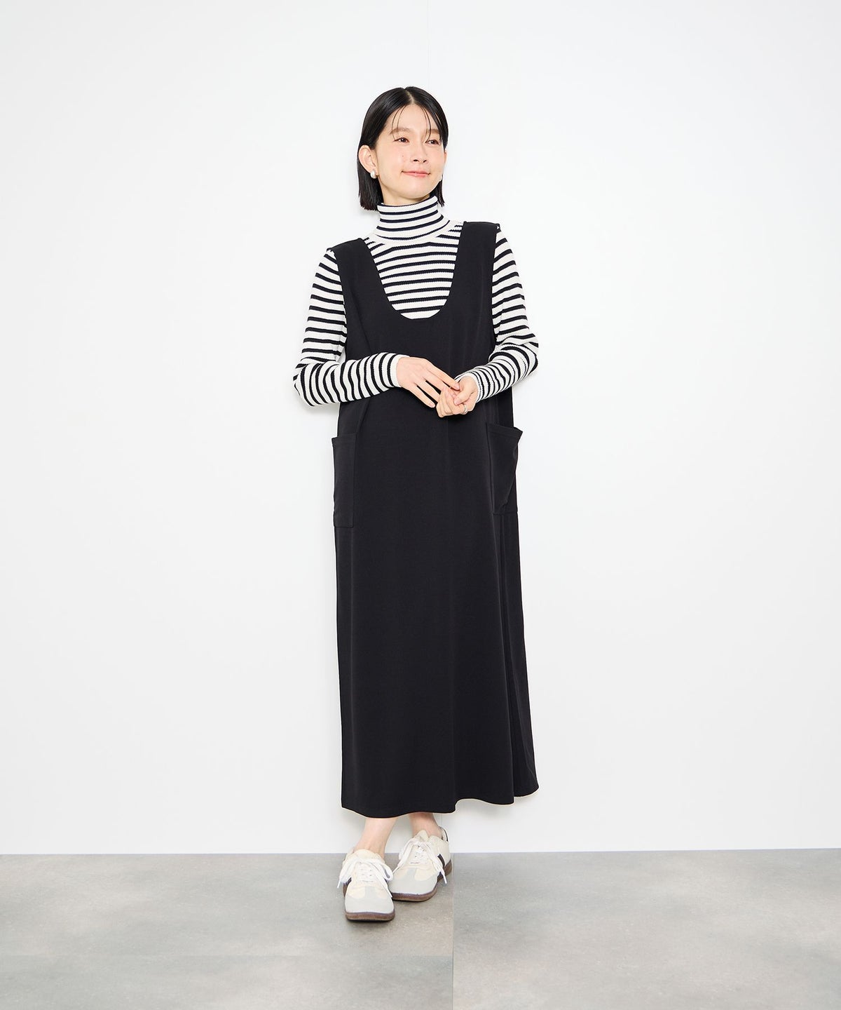 Idnes ボーダーリブタートルネックニット レディース