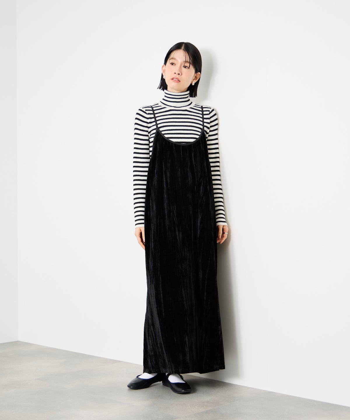 Idnes ボーダーリブタートルネックニット レディース