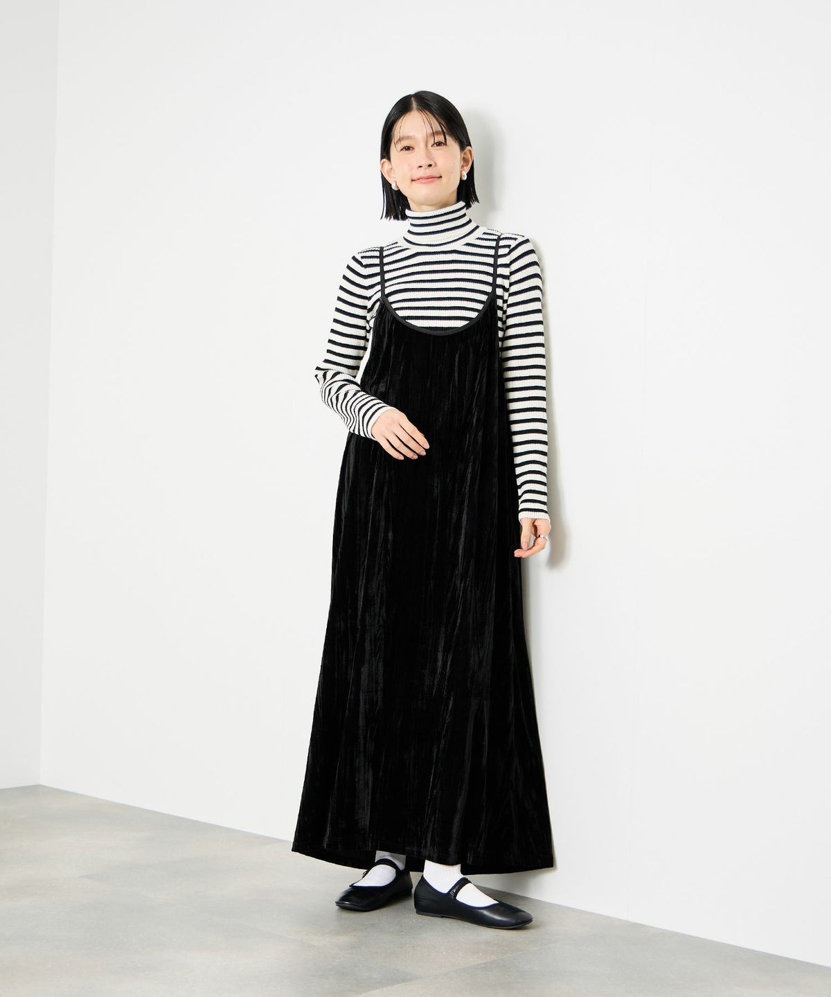 Idnes ボーダーリブタートルネックニット レディース