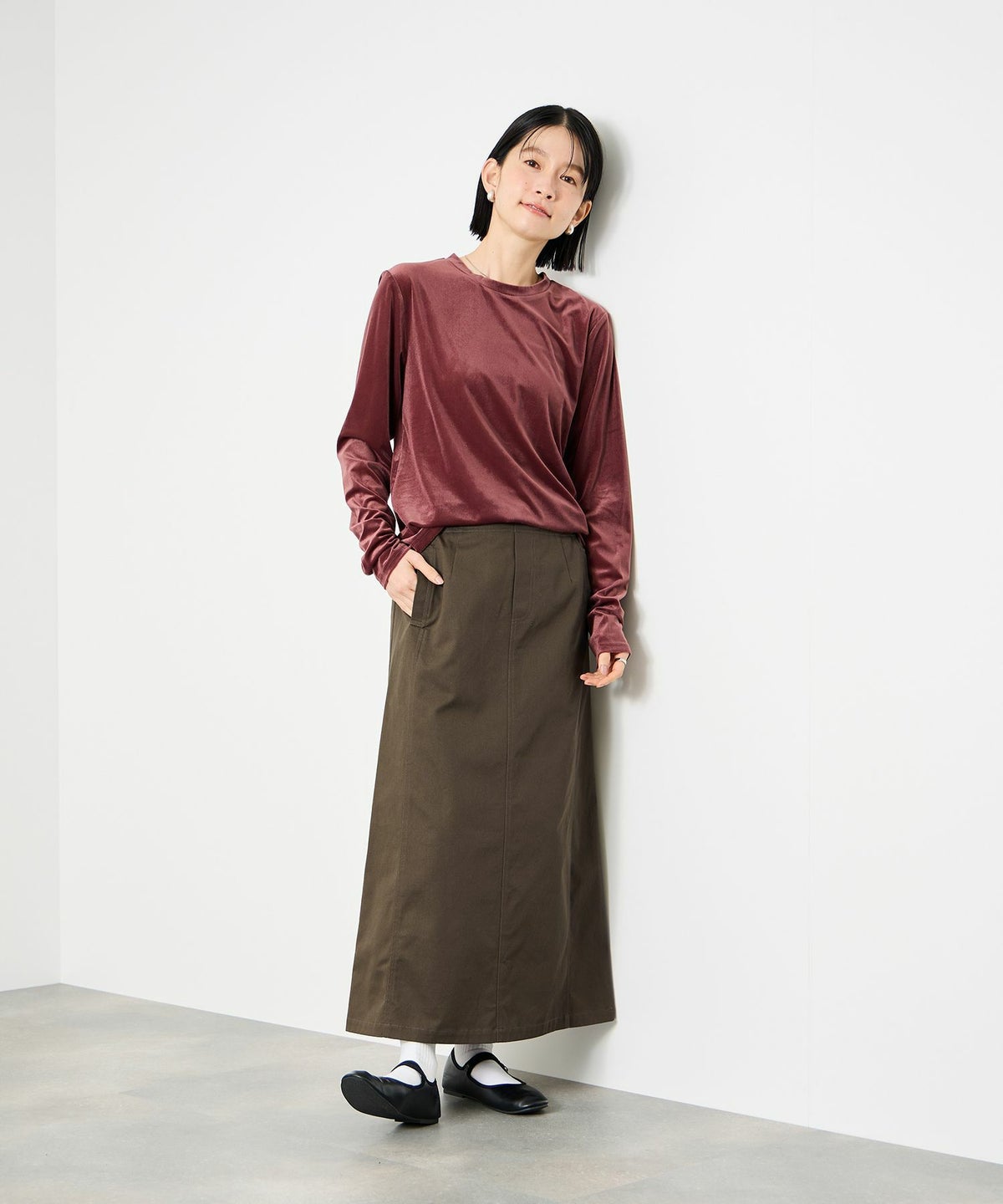 Idnes ライトワークAラインロングスカート レディース