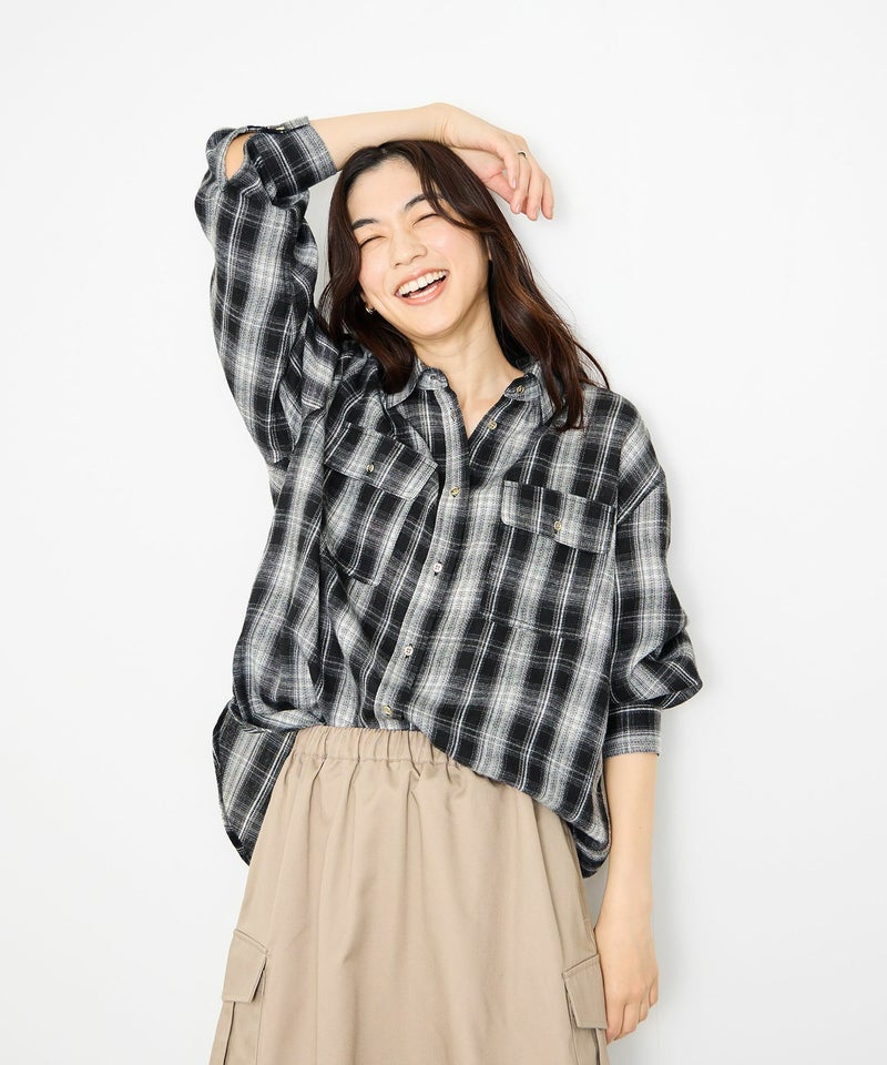 Idnes チェックネルレギュラーカラーシャツ レディース商品画像-2