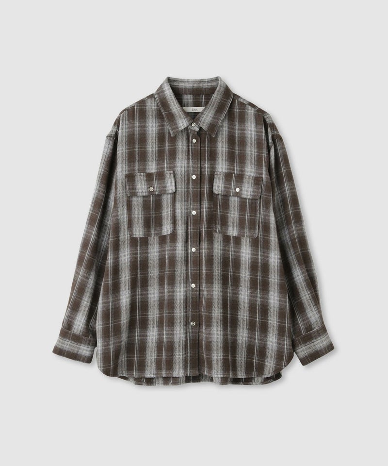 Idnes チェックネルレギュラーカラーシャツ レディース商品画像-3