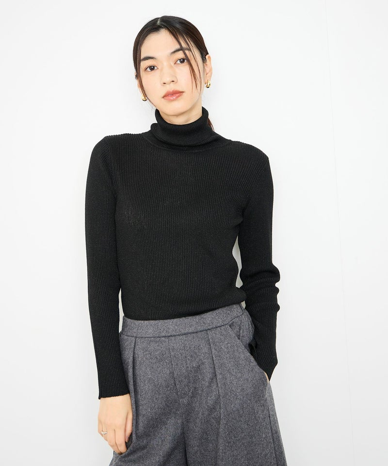 [期間限定knit]Idnes  ラメリブニット タートルネック レディース商品画像-1