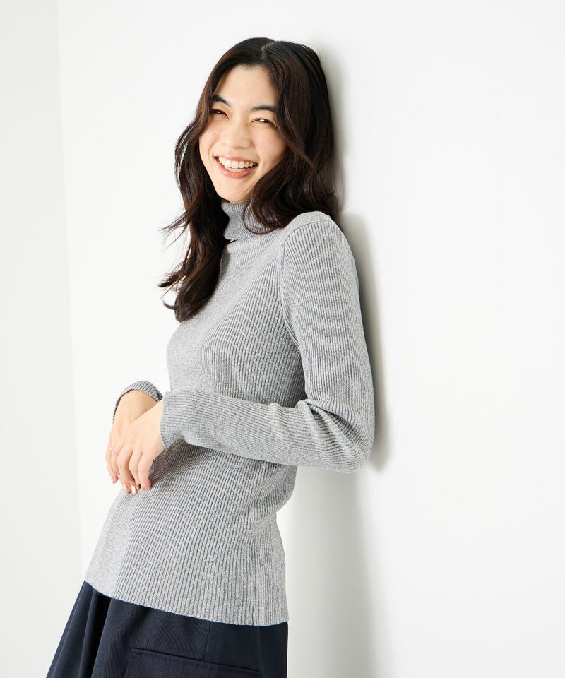 [期間限定knit]Idnes  ラメリブニット タートルネック レディース商品画像-3