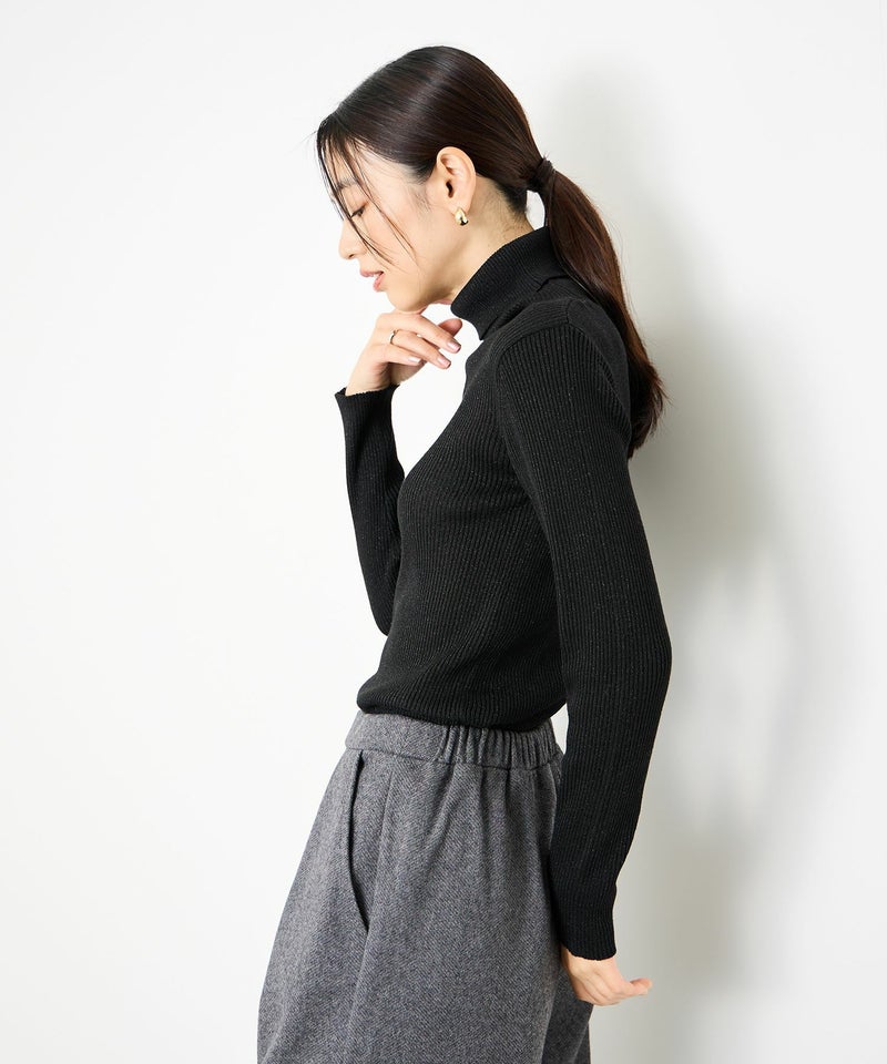[期間限定knit]Idnes  ラメリブニット タートルネック レディース商品画像-5