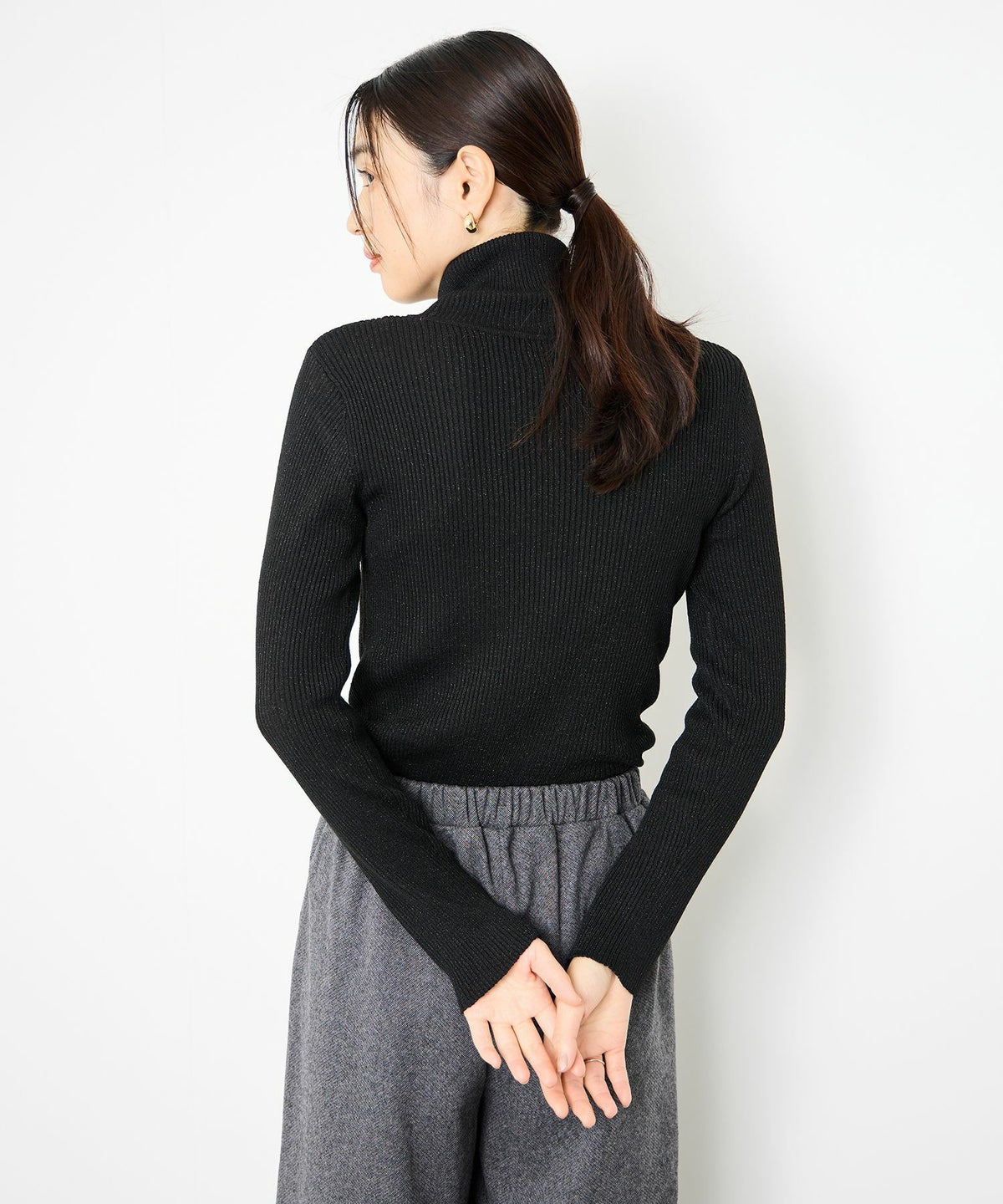 Idnes ラメリブニット タートルネック レディース