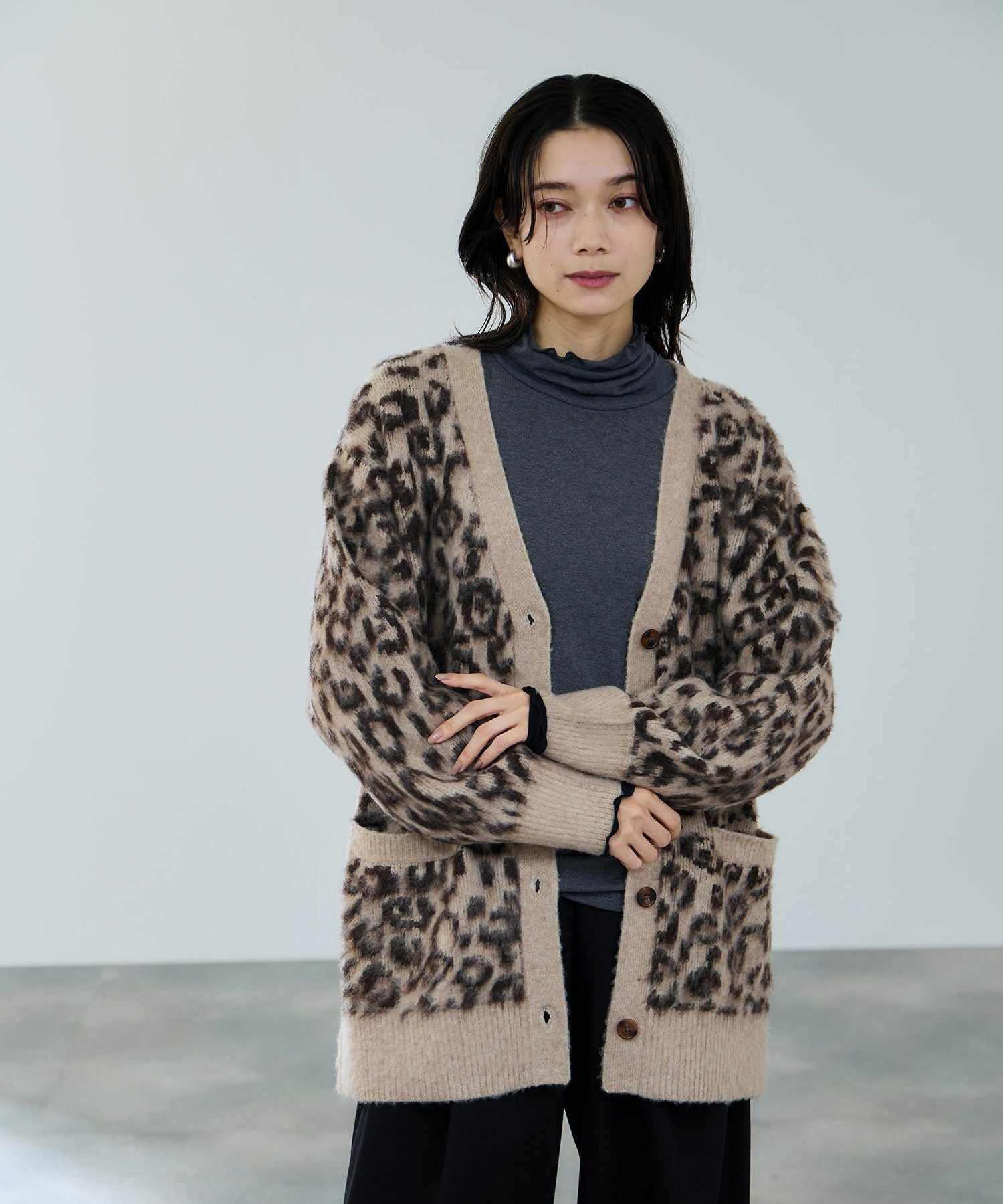 milli de l'air シャギーレオパードカーディガン レディース