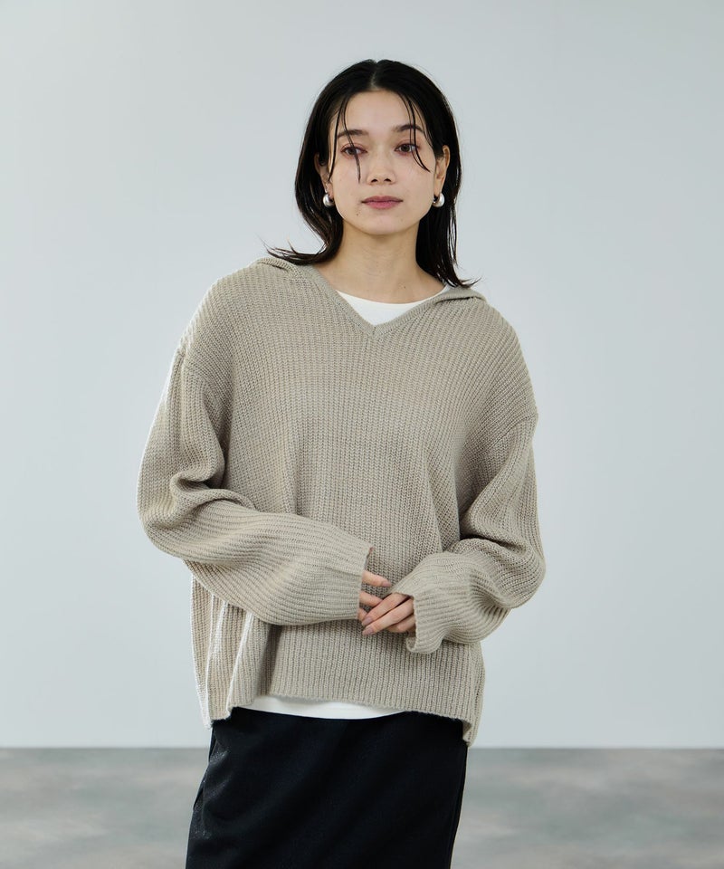 [期間限定knit]milli de l'air  モヘヤタッチ片畦フーディニット レディース商品画像-3