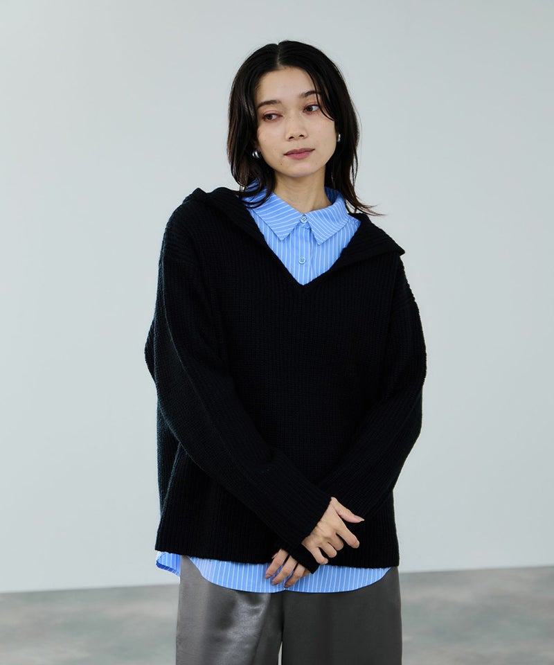 [期間限定knit]milli de l'air  モヘヤタッチ片畦フーディニット レディース商品画像-5