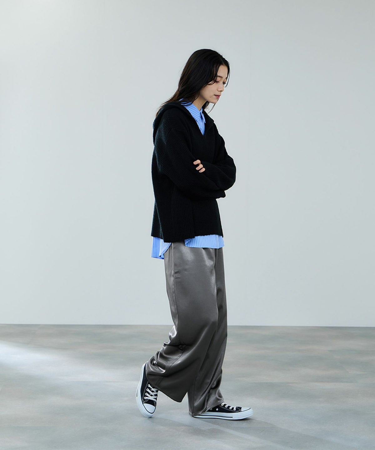 milli de l'air モヘヤタッチ片畦フーディニット レディース